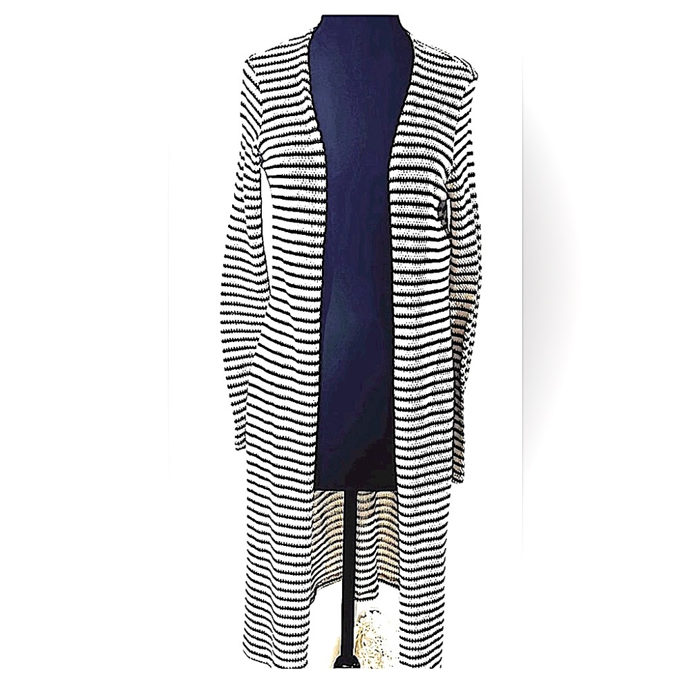 NWOT black and white striped sweater long cardigan by ambiance. Size small - Picture 1 of 3
